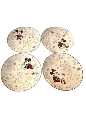 Pottery Barn Disney Set of 4 Mickey Mouse Salad Plates 8.25" Stoneware Xmas